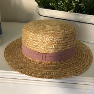 Nearly NEW Pink Ribbon Boater Hat